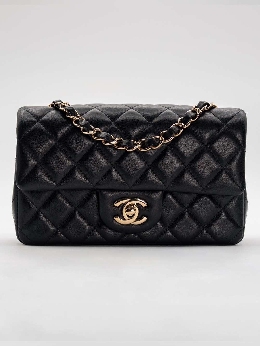 CHANEL Lambskin Quilted Mini Rectangular Flap Black